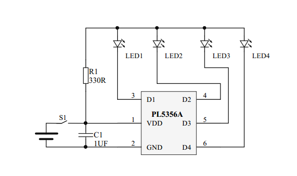 單節(jié)鋰電池電量IC，4個(gè)指示燈電量指示IC-PL5356A