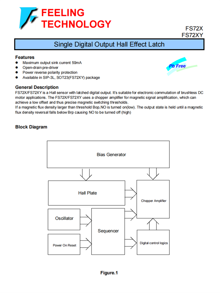 FS72X 單數(shù)字輸出霍爾效應(yīng)鎖存器芯片