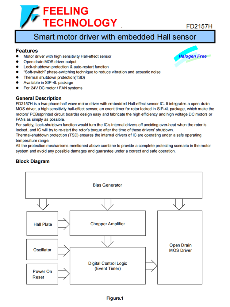 FD2157H 帶有嵌入式霍爾傳感器的智能電機(jī)驅(qū)動(dòng)器芯片