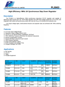 PL5903是一種高效的1MHz同步降壓DC-DC調(diào)節(jié)器