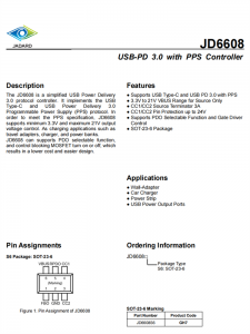 JD6608 協(xié)議控制IC USB-PD 3.0與PPS控制器 