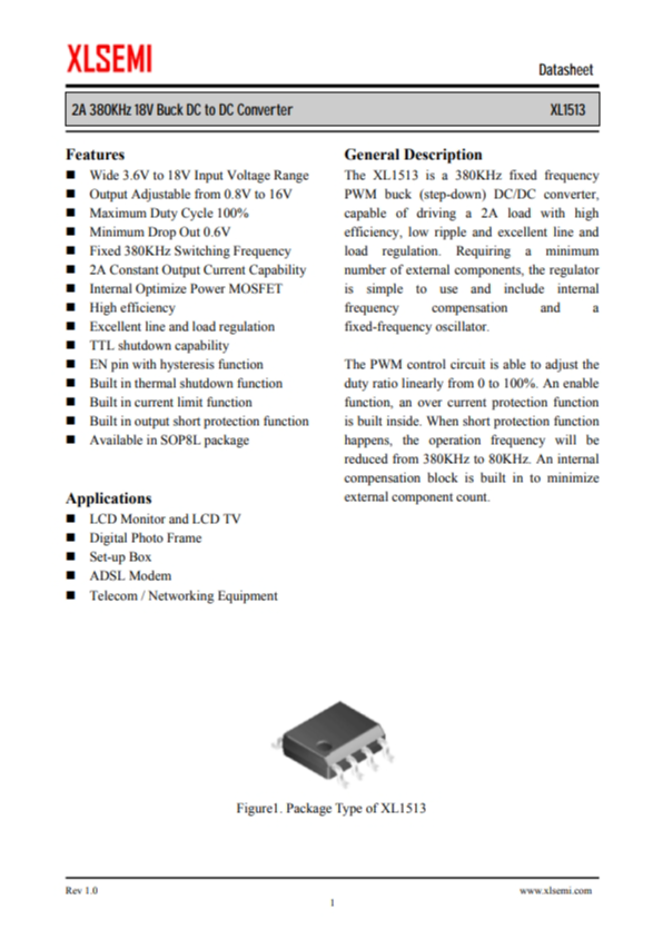 XL1513E1  2A 380KHz 18V 降壓直流-直流轉(zhuǎn)換器