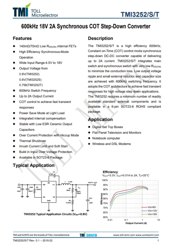 TMI3252S  600kHz 18V 2A同步COT降壓型轉(zhuǎn)換器