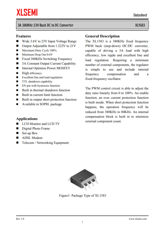 XL1583E1  3A 380KHz 23V 降壓 DC-DC 轉(zhuǎn)換器