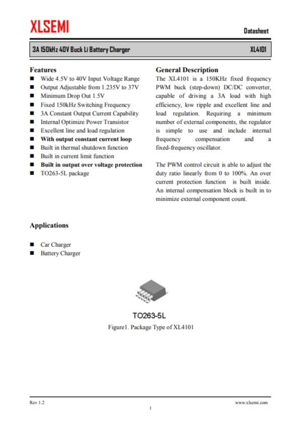 XL4101E1  3A 150kHz 40V 降壓鋰電池充電器