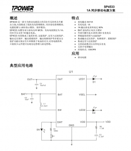 SP4533 1A 同步移動(dòng)電源 電池管理芯片